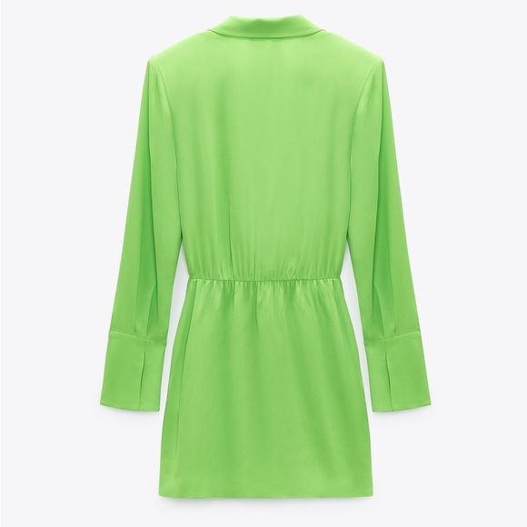 🌹NWT. Zara Neon Green Collared Mini Dress with Surplice V-neckline. Size M - Picture 7 of 12